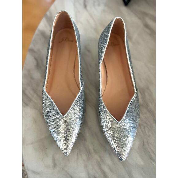 J.Crew Silver Sequin Pointed Toe Ballet Flats - Picture 2 of 7